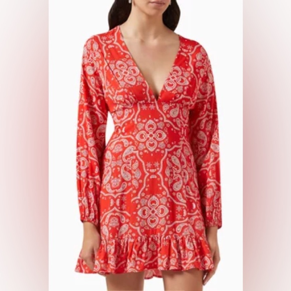 Never Fully Dressed‎ red bandana print ChaCha long sleeve mini dress